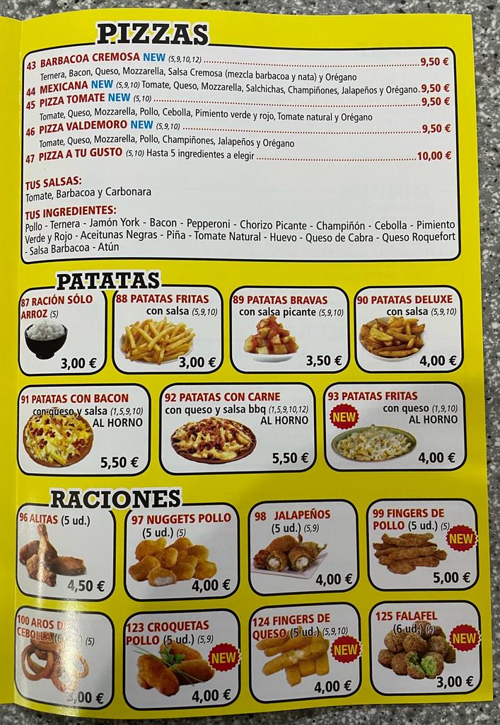 PIZZERIA - KEBAB 27 DE JULIO — Carta