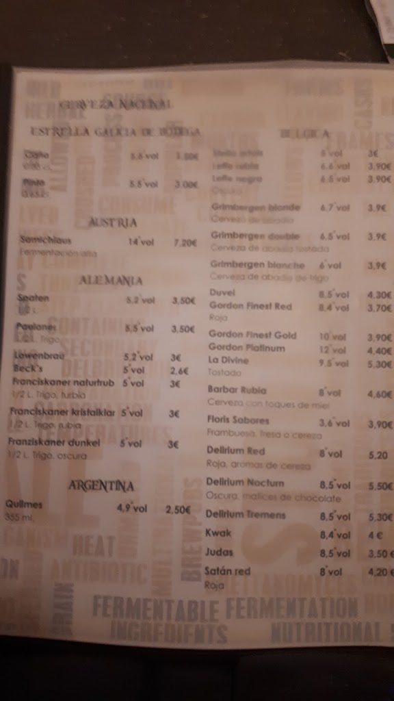 Cerveceria Trastos — Carta