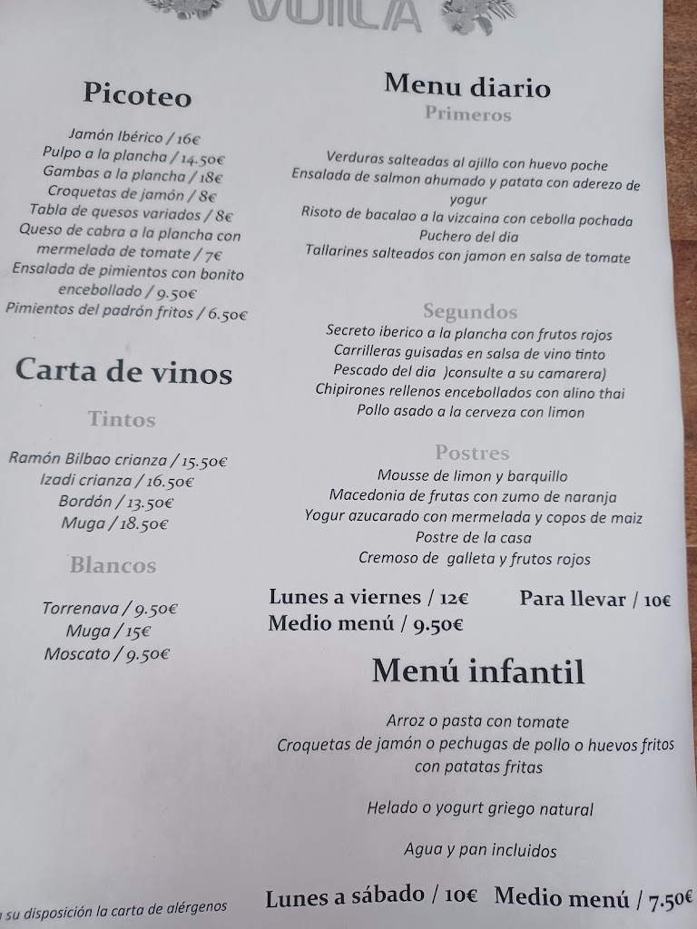 VOILA Cafeteria&Restautante — Carta