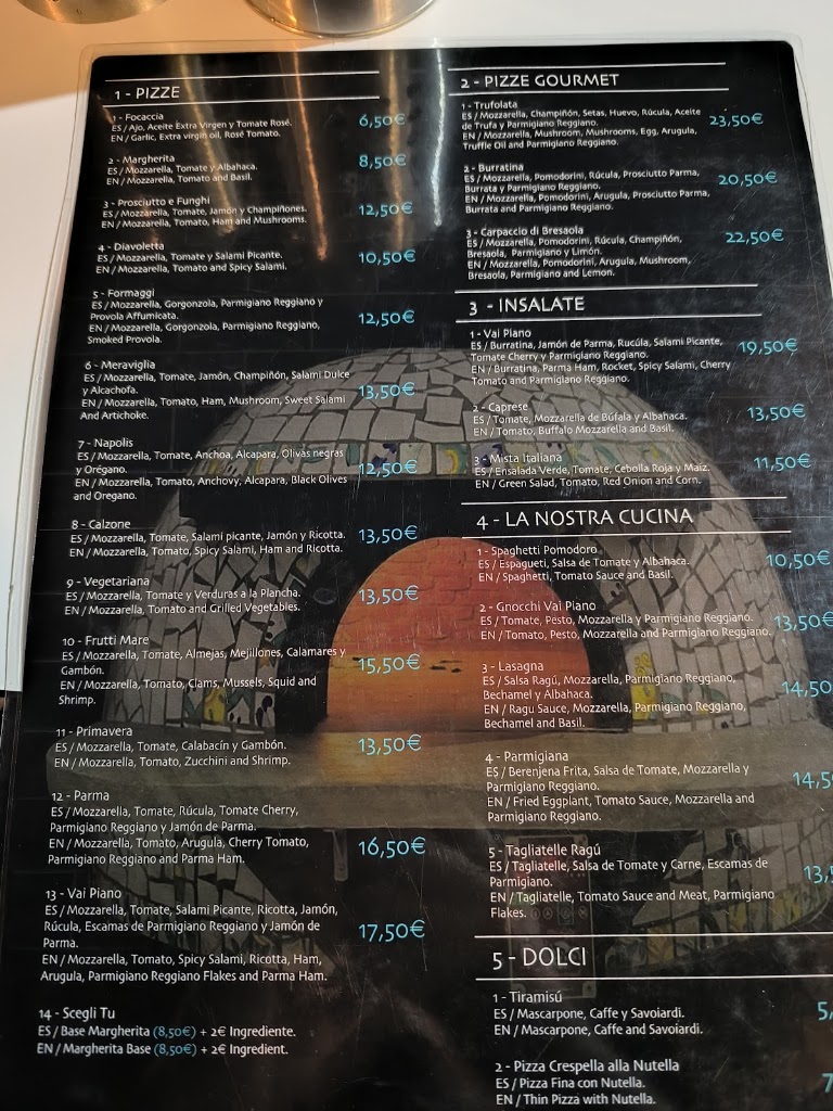 Vai Piano Pizzeria — Carta