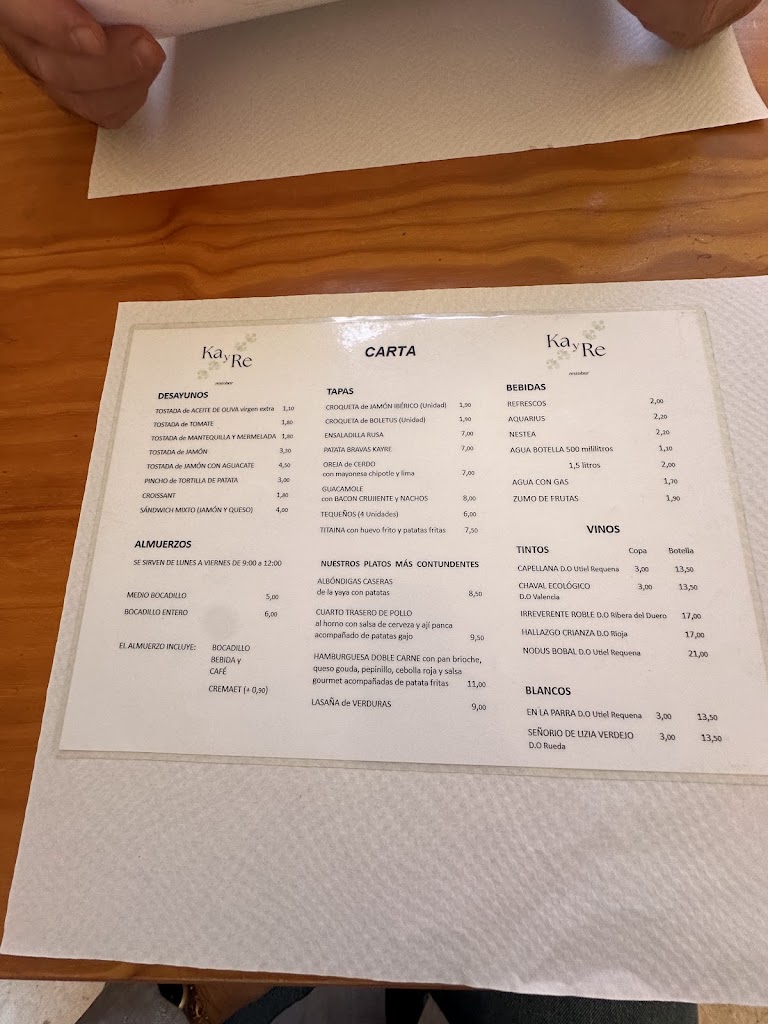 KayRe RestoBar — Carta