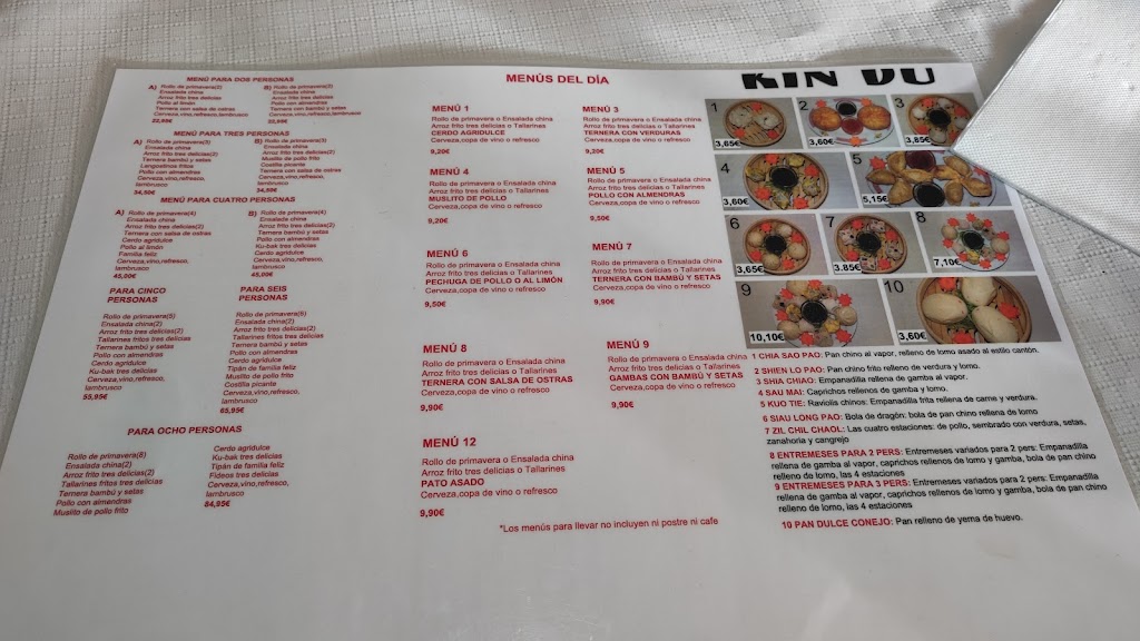 Restaurante Kin Du — Carta