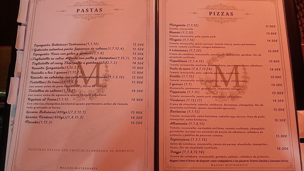 Restaurante Magani — Carta