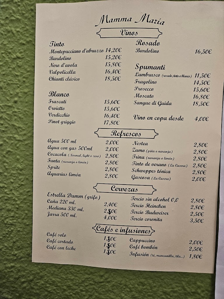 Restaurante Mamma Maria — Carta