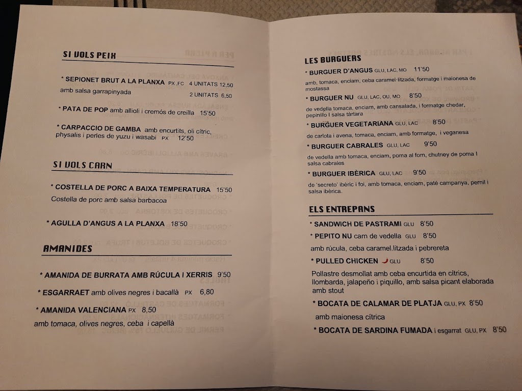 Restaurante NU — Carta