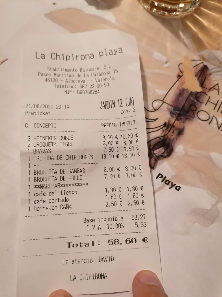 Arroceria La Chipirona Playa — Carta