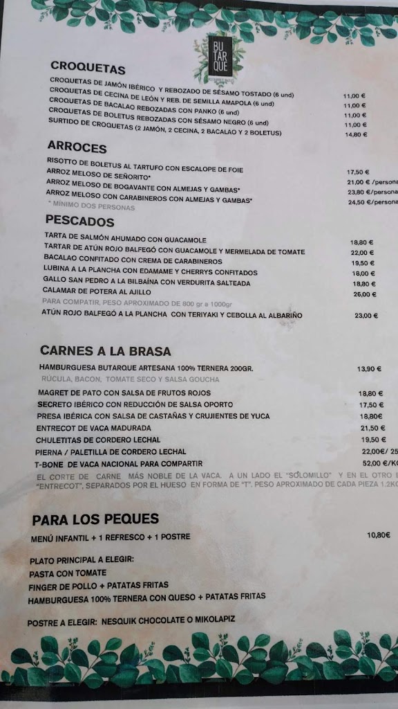 Restaurante Butarque In&Out — Carta