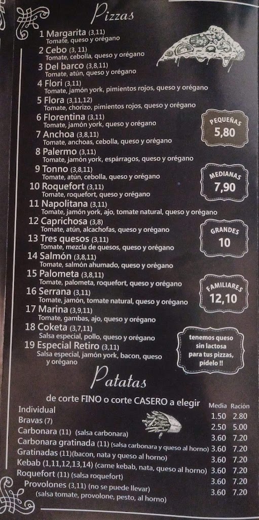 Pizzeria el Retiro — Carta