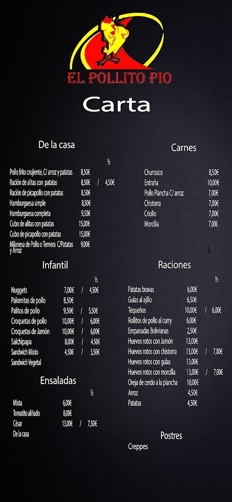Restaurante El Pollito Pio — Carta