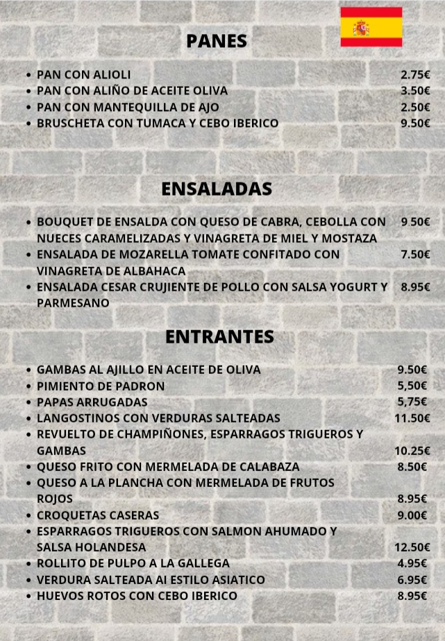 Cafe restaurante El Monito — Carta