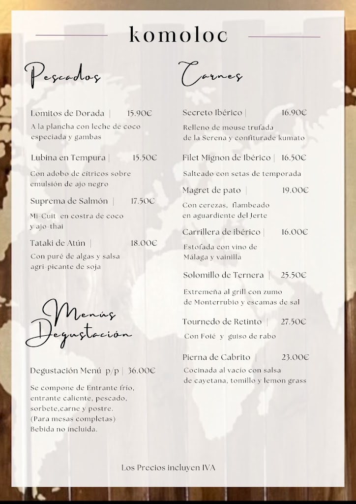 Restaurante Komoloc — Carta