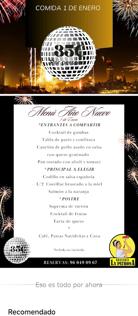 Braseria La Patrona — Carta