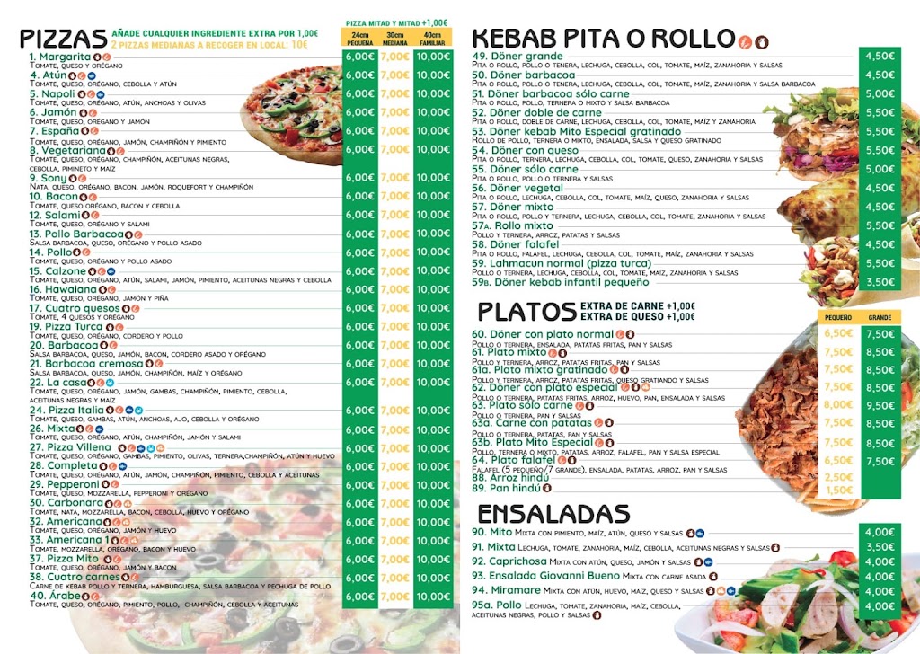 mito pizzeria kebab — Carta