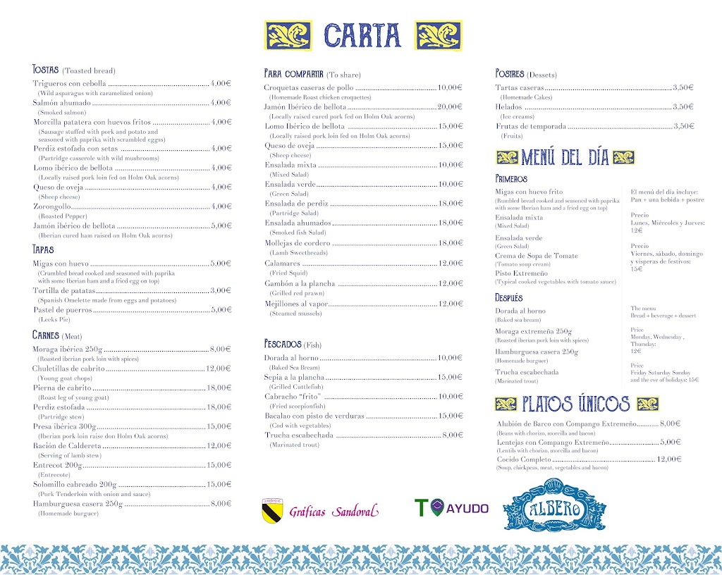 Restaurante Albero — Carta