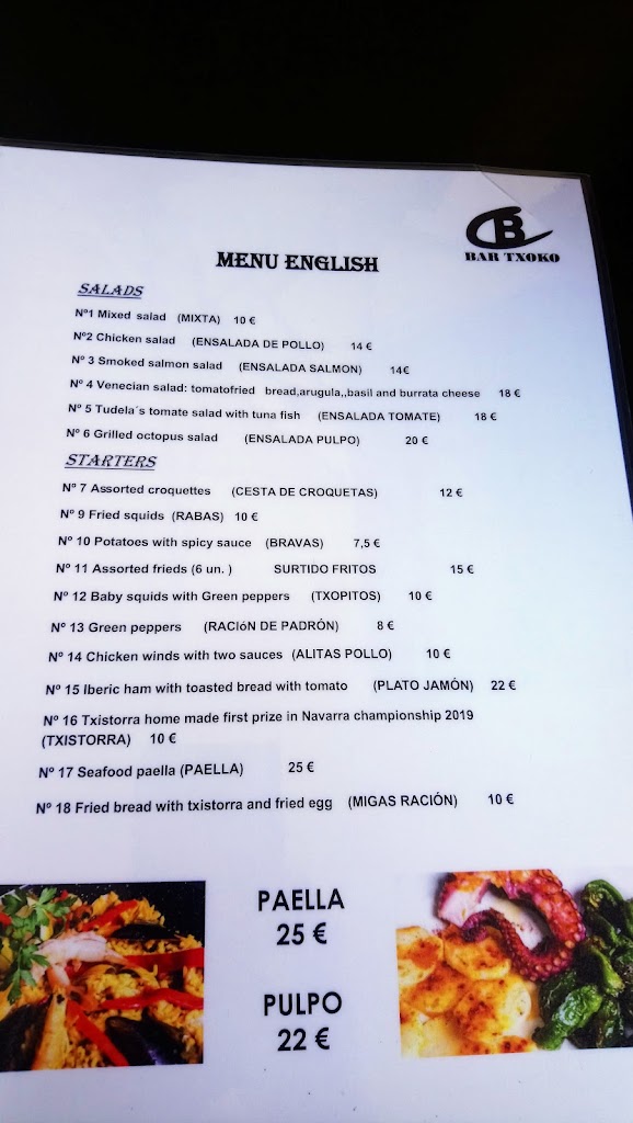 Bar -Txoko- Taberna — Carta