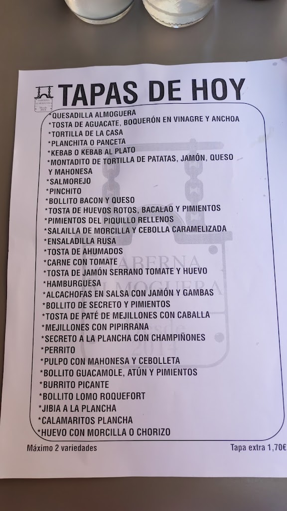 Taberna Almoguera — Carta