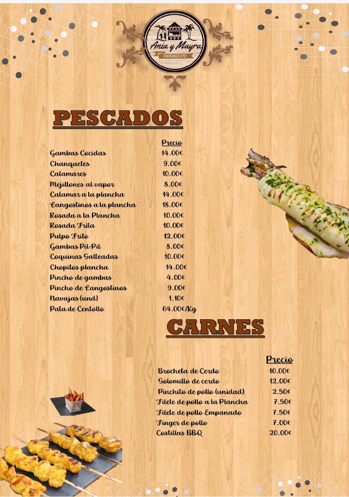 Chiringuito Ania & Mayra — Carta