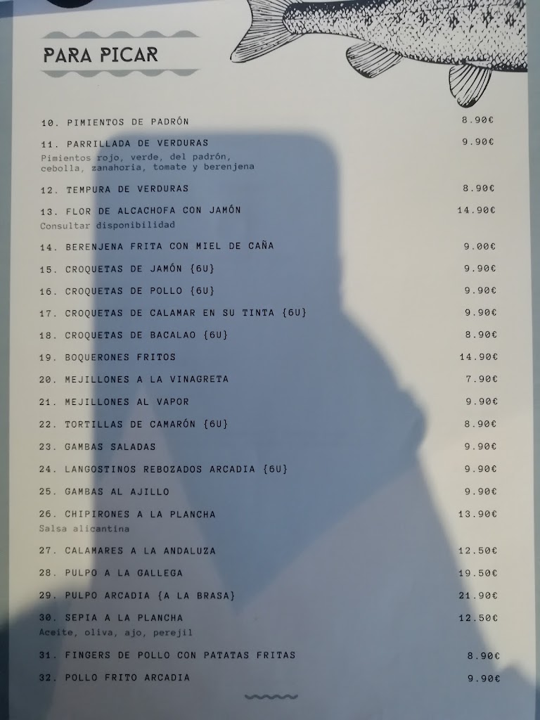 Restaurante Arcadia — Carta