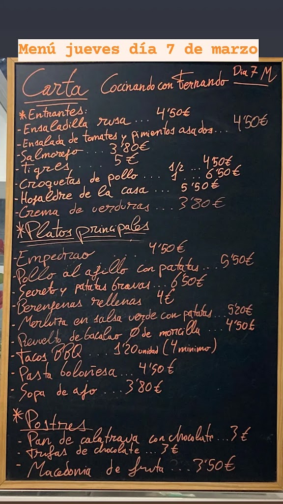 Cocinando con Fernando — Carta