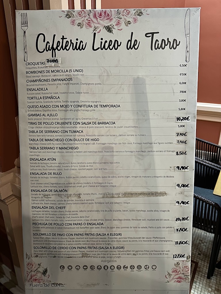 Cafeteria Liceo de Taoro — Carta