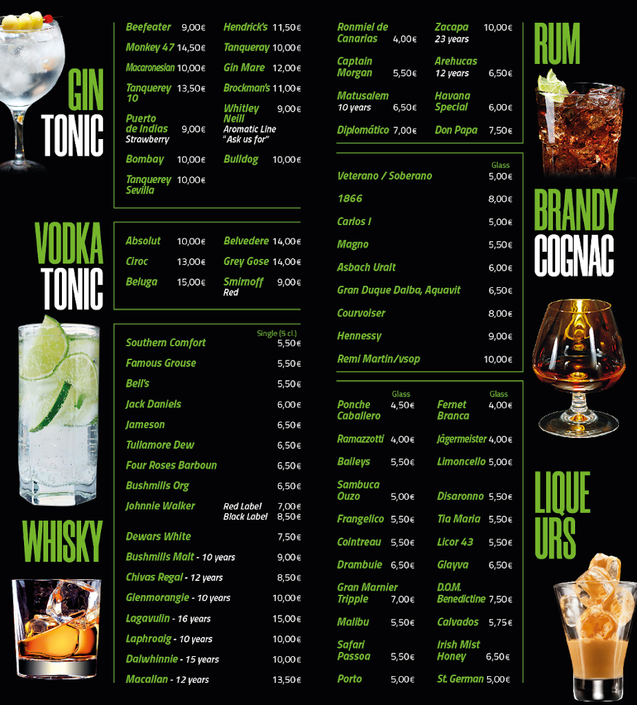 CANARY ISLANDS....BAR DE COPAS..... — Carta