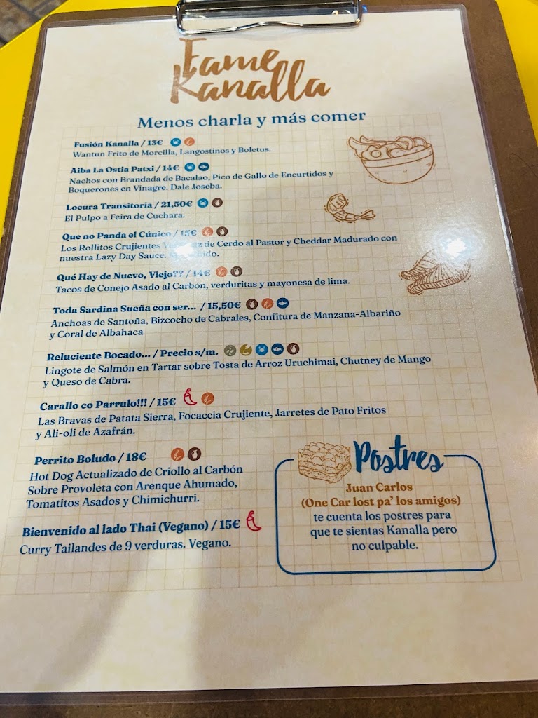 Fame Kanalla | Restaurante en Naron — Carta