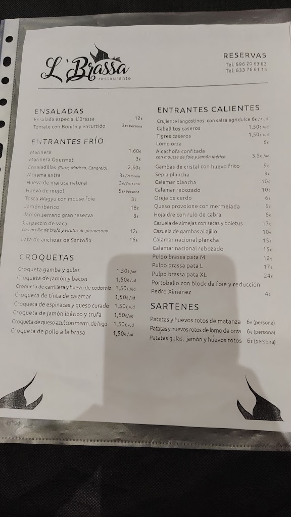 Restaurante L'Brassa — Carta