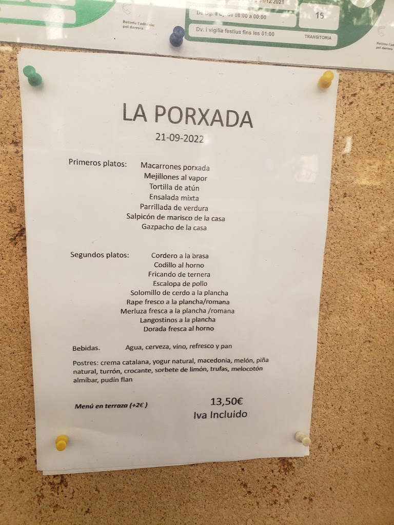 La Porxada — Carta