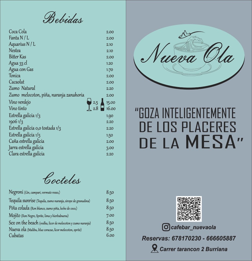 Cafeteria Nueva Ola — Carta