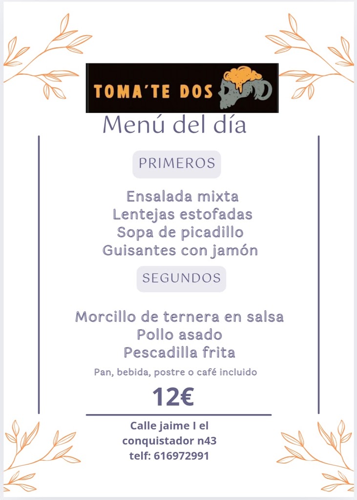 Bar restaurante Toma'te Dos — Carta
