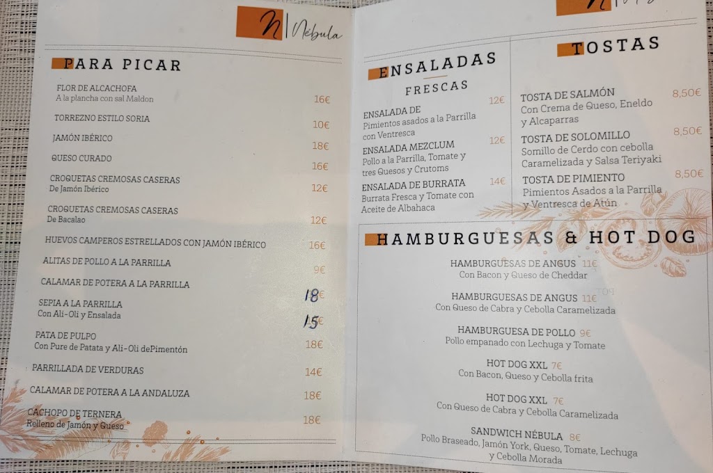 Restaurante Nebula — Carta