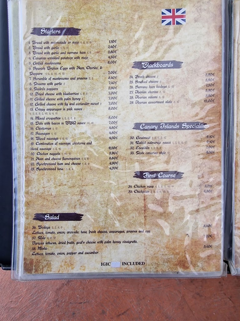 Restaurante La Bodega de San Miguel — Carta
