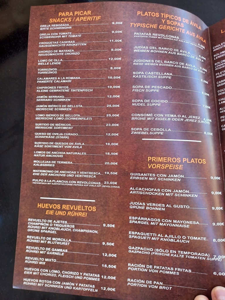 Restaurante Las Murallas — Carta