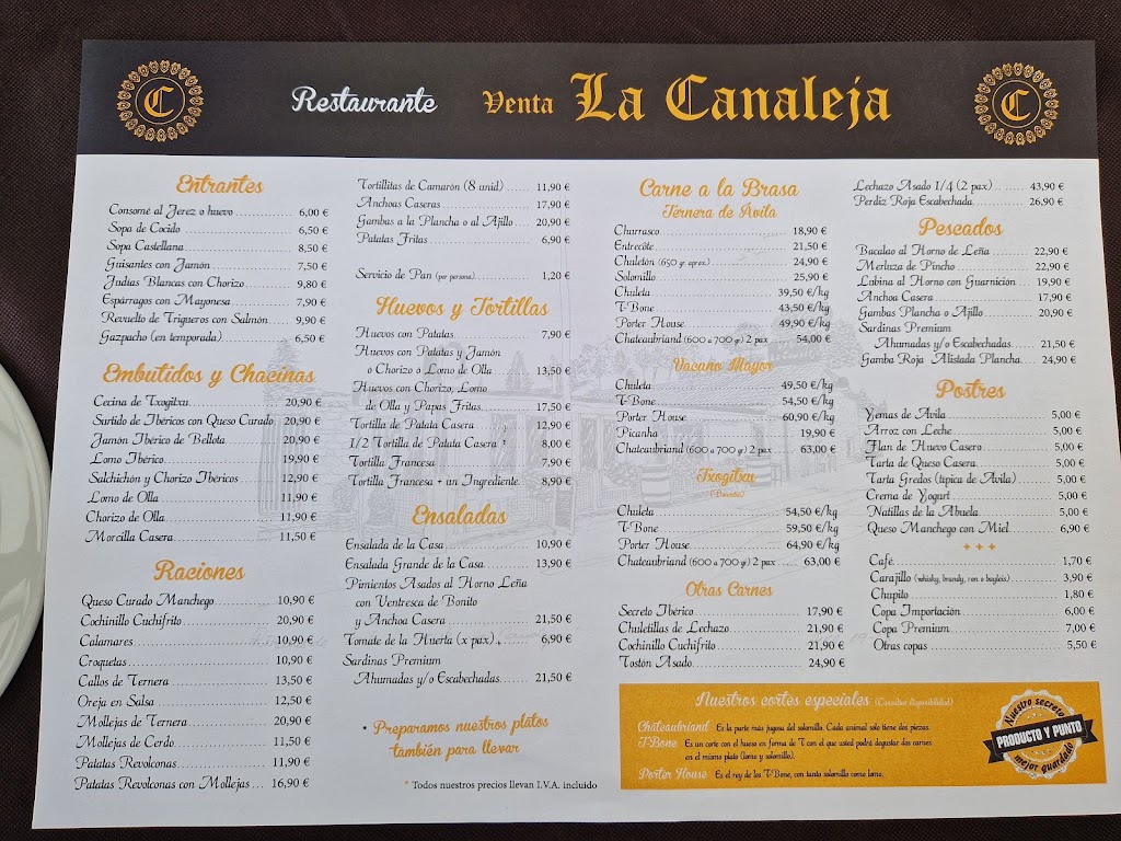 Venta La Canaleja — Carta