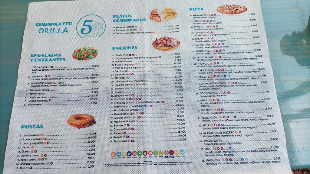 Chiringuito Orilla5 — Carta