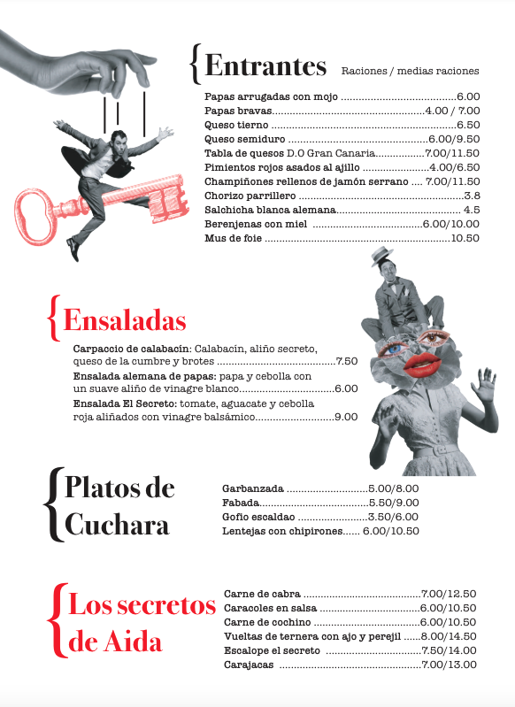 Restaurante El secreto de Aida — Carta
