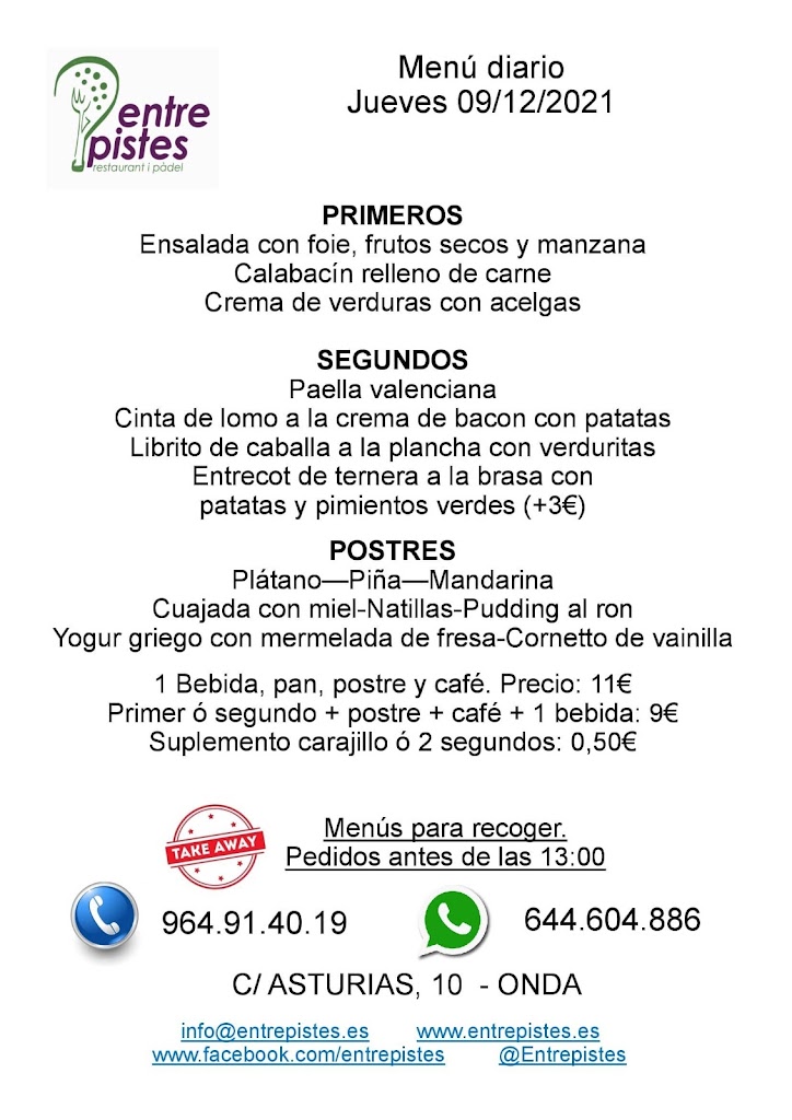 ENTREPISTES Restaurante y padel — Carta