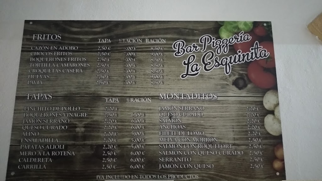 Pizzeria la Esquinita — Carta