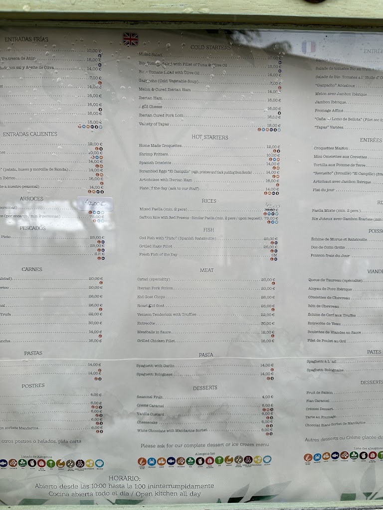 Restaurante El Campillo — Carta