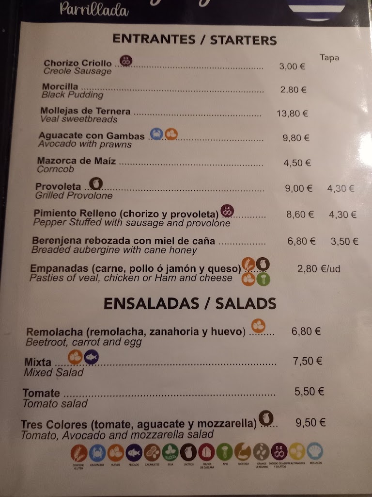 Restaurante El Uruguayo,grill,asador — Carta