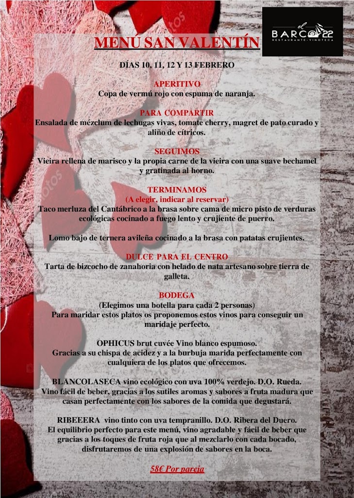 Restaurante Vinoteca El Barco 22 — Carta