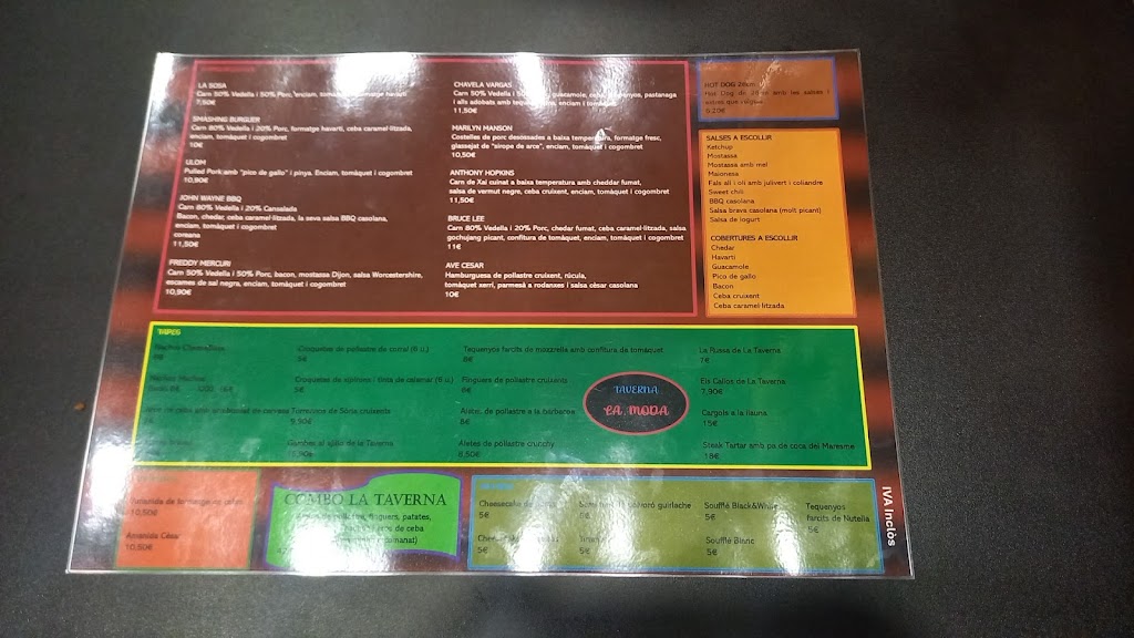 TAVERNA LA MODA — Carta