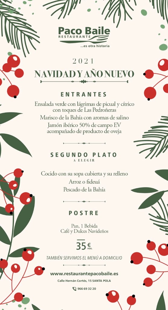 Restaurante Paco Baile — Carta