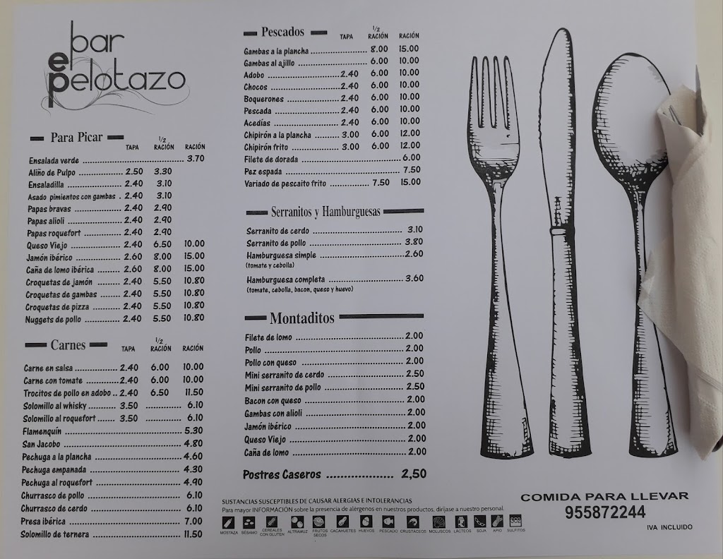 Restaurante El Pelotazo — Carta
