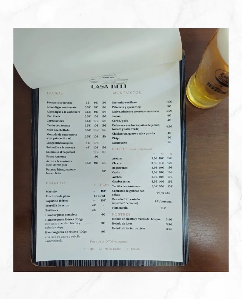 Bar Casa Beli — Carta