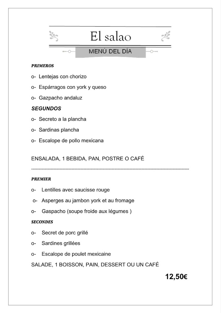 Restaurante El Salao — Carta