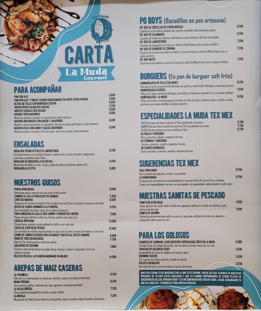 La Muda Gourmet — Carta
