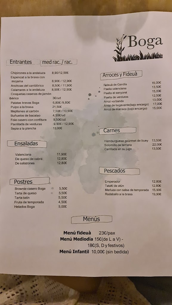 Restaurante Boga — Carta