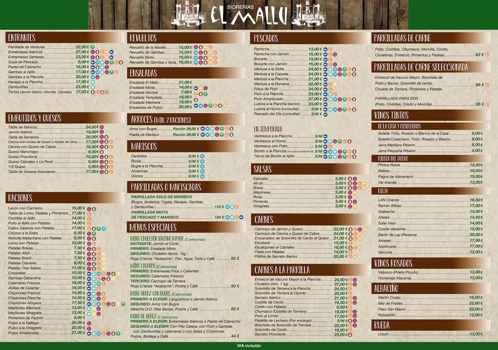 Restaurante El Mallu de Aviles — Carta