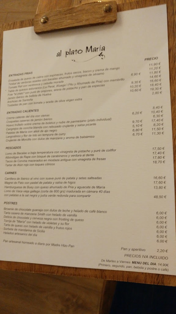 Al Plato Maria - Restaurante Villafranca del Castillo — Carta